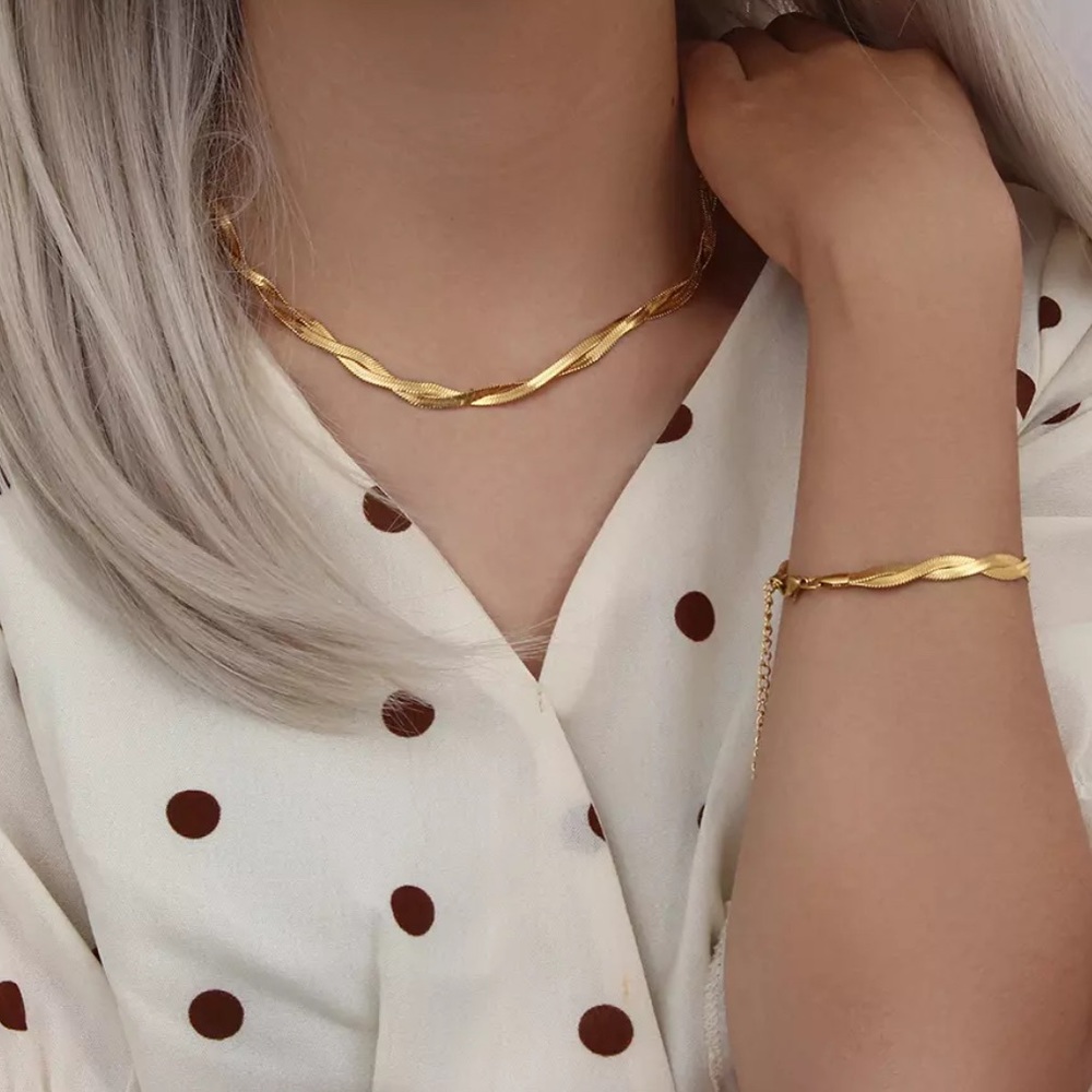 New 18K Gold Double Layer Snake Chain Necklace, nice Necklace, cute Necklace - Picture 6 of 8